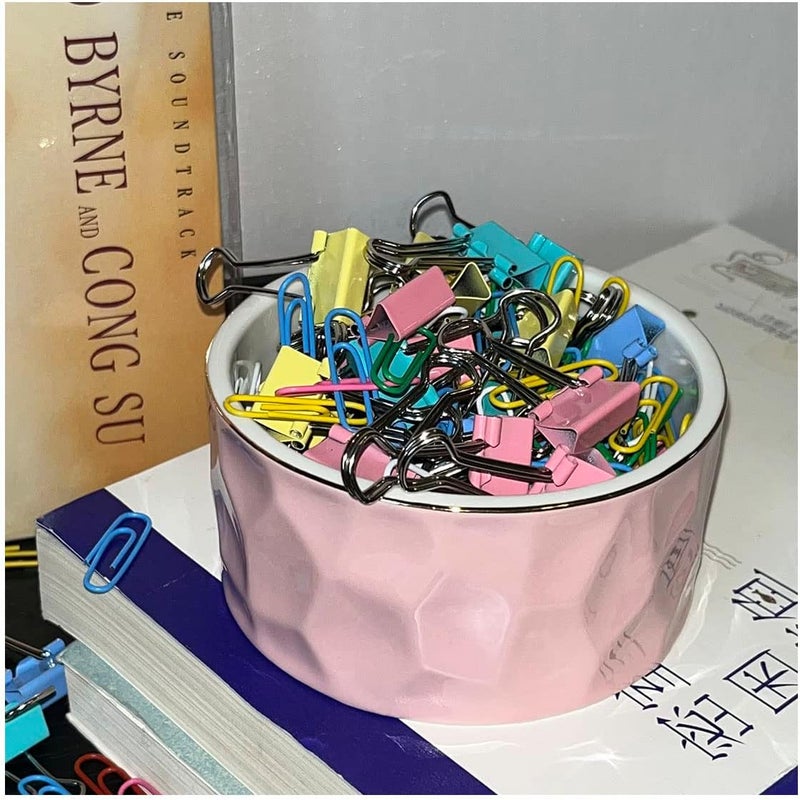 Aewill Ceramic Paper Clip Holder Ceramic Paper Clip Dispenser Organizer for Office Desk Binder Clip Holder (Pink) - Image 4
